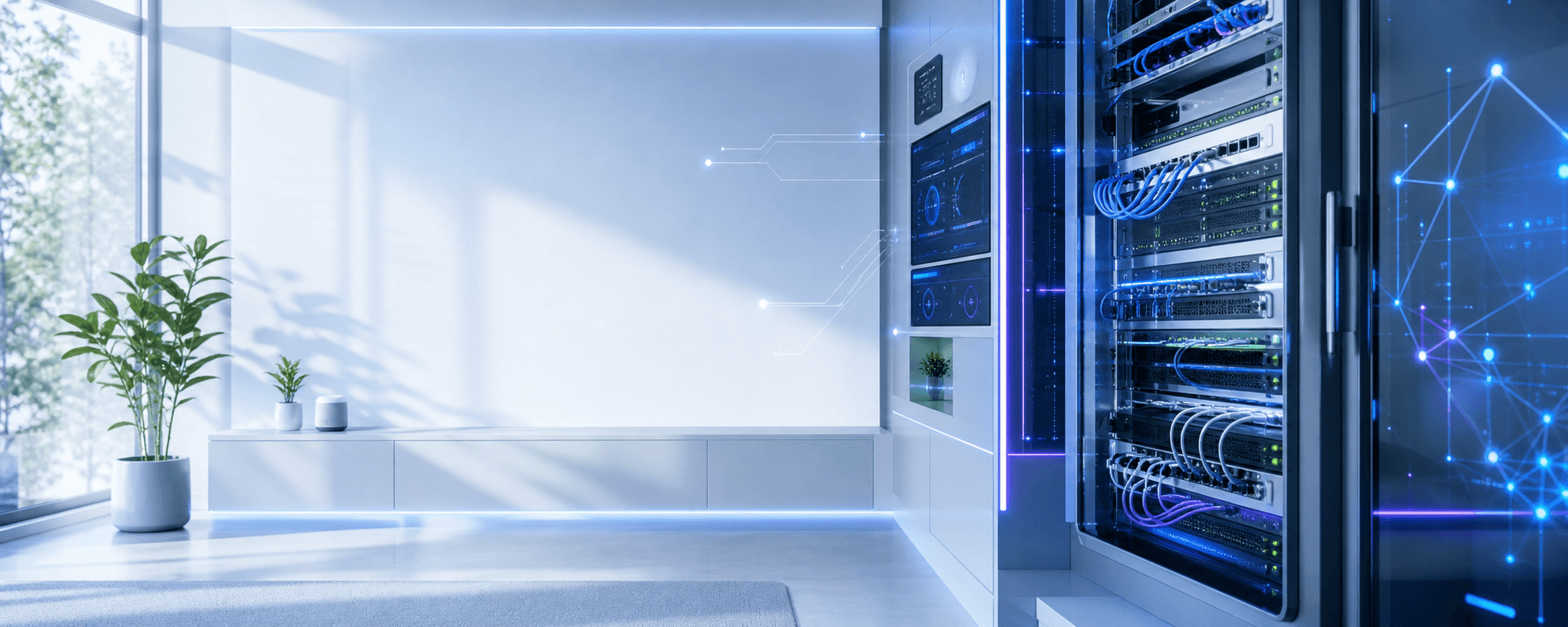 明亮的 Homelab 伺服器機房背景